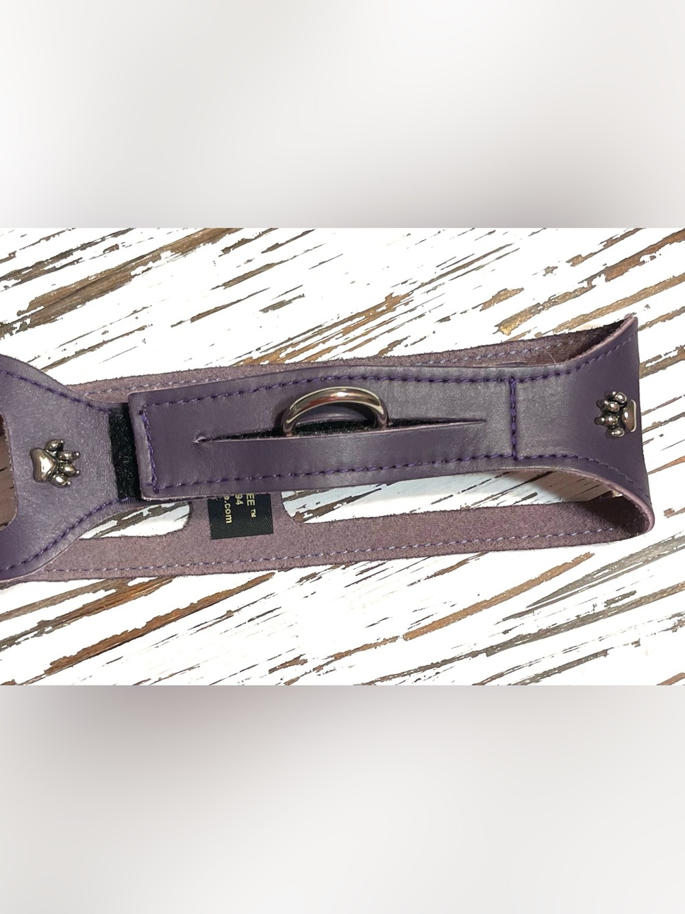 Purple Leather Step-in Choke Free Harness with Silver Paw Accents 17 inches